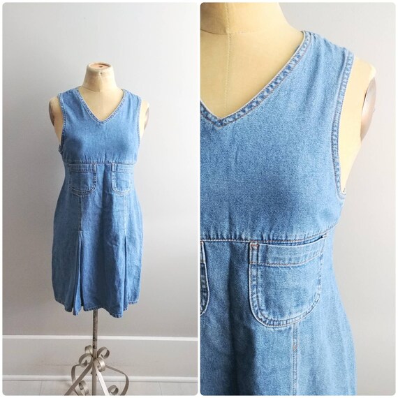 Floral Denim Dress Vintage 1990s Maxi Dress Cherokee Jumper Jean