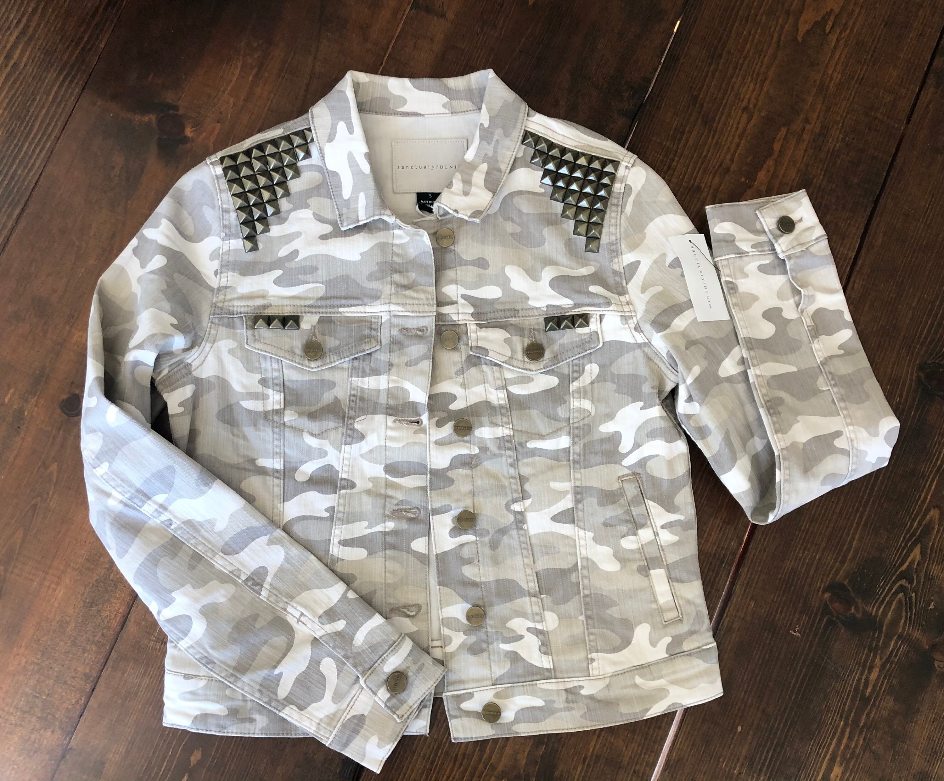 Studded Camo Crop Trucker Denim Jacket Crop Trucker Jean 