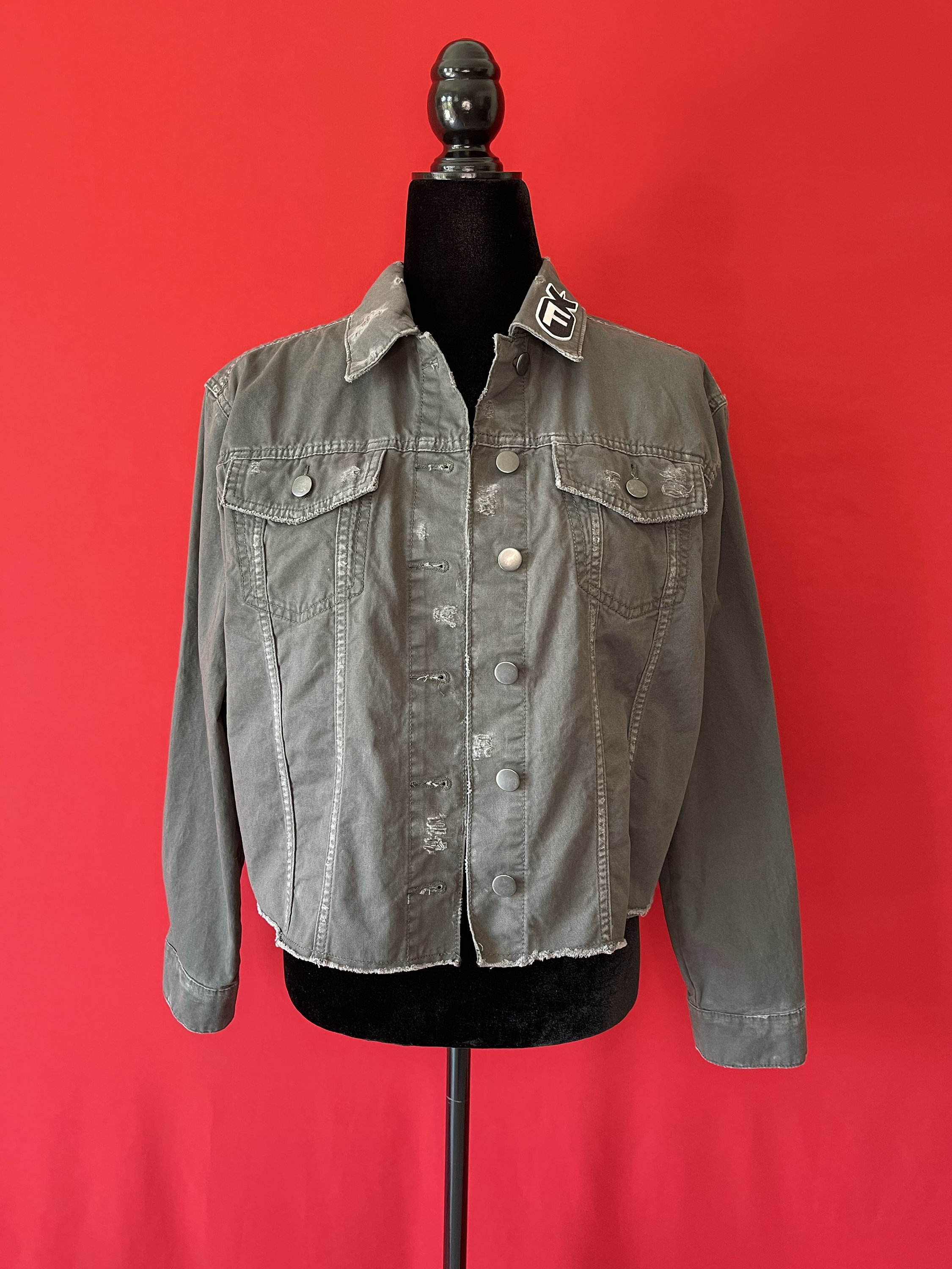 Distressed Army Green Cropped Jean 