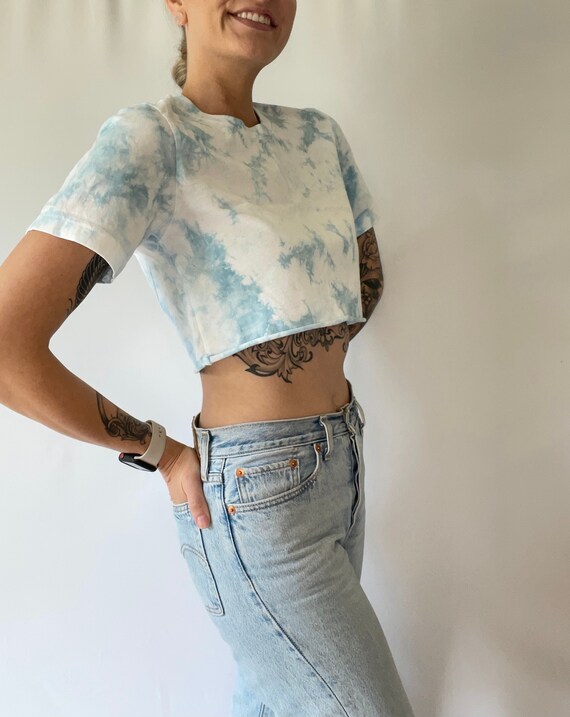Pastel Blue Cloud Tie Dye Crop Top 