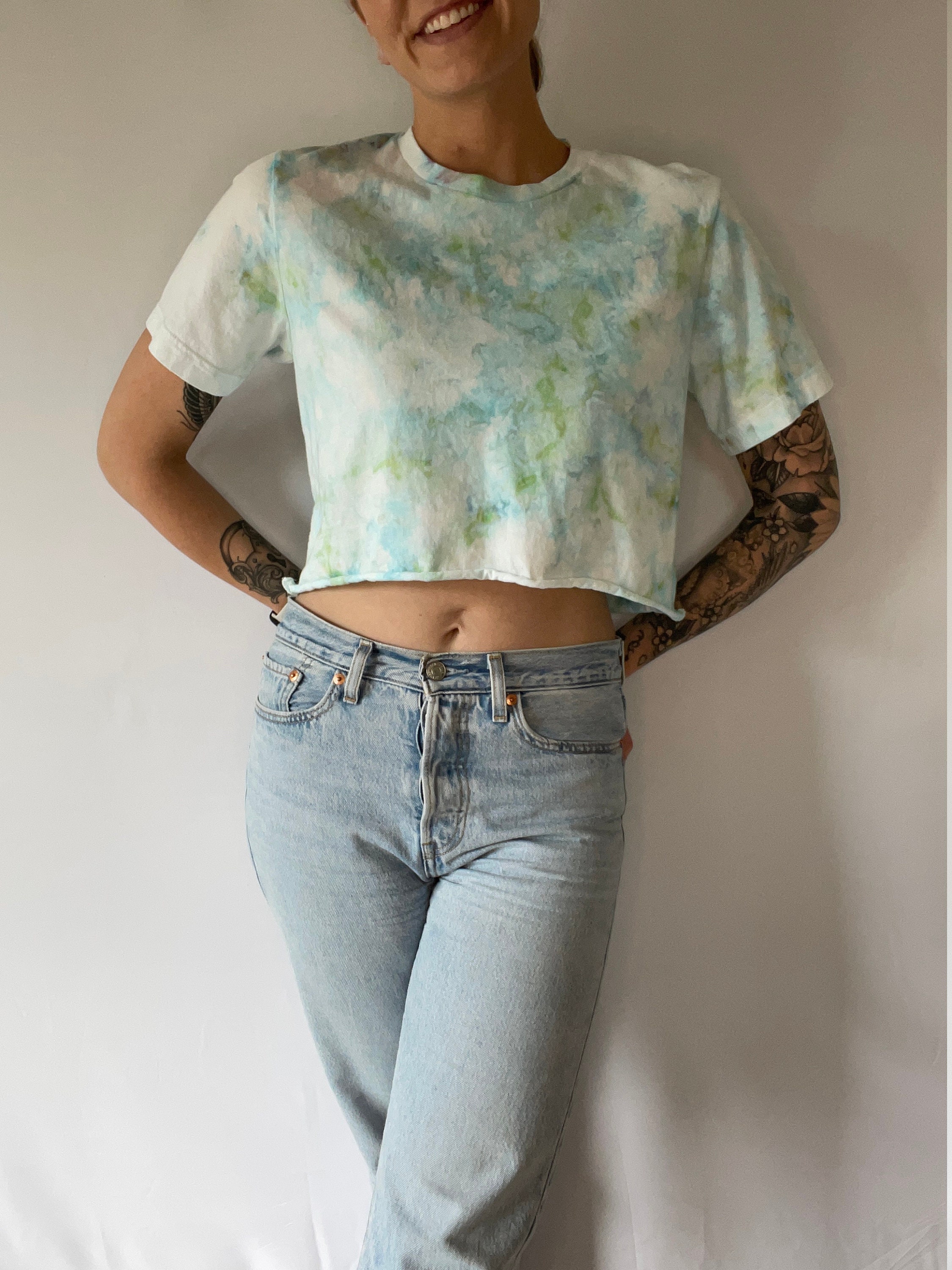 Ice Dye Crop Top Pastel Ice Dyed Shirt 