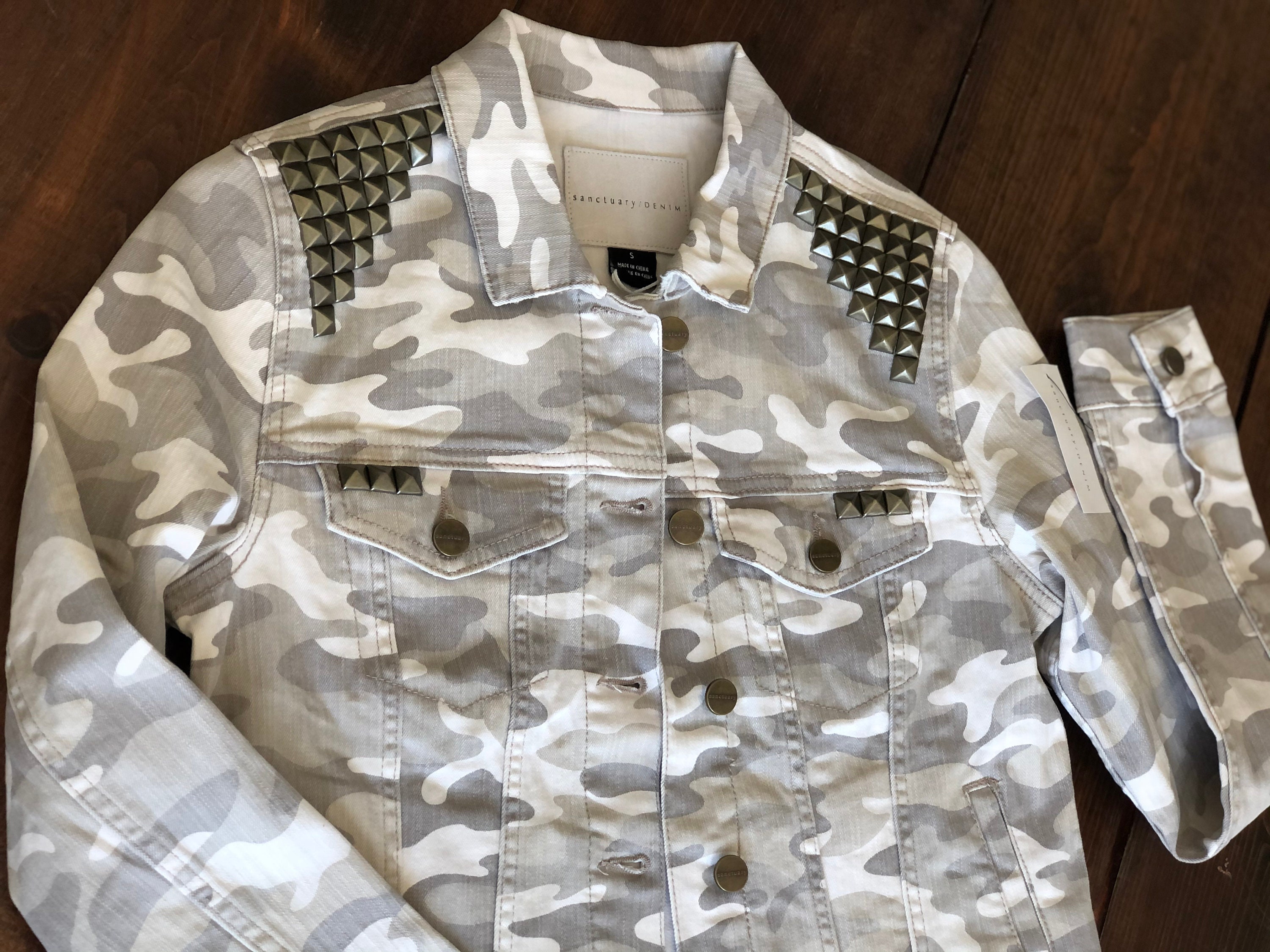 Studded Camo Crop Trucker Denim Jacket Crop Trucker Jean Jacket Camo ...