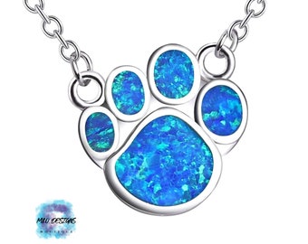 Paw Print Charm Cat Paw Print Pendant Animal Pet Charm Blue Created Opal Dog Paw Bead Puppy Dog Paw Opal Charm Size 10.7mm x 12mm