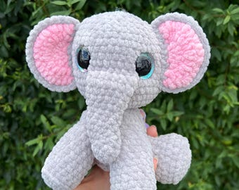 Crocheted elephant made of chenille yarn with safety eyes; A loyal companion for all ages; Perfect gift for any age