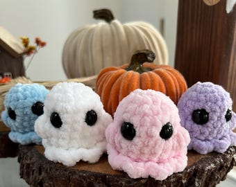 Crocheted ghost made of chenille wool with safety eyes; perfect gift for children for Halloween
