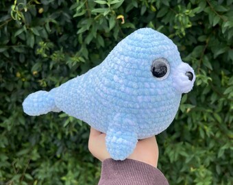 Crocheted seal made of chenille yarn with safety eyes; various colors; perfect gift for children