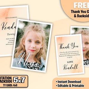Faire-part imprimable pour son 9e anniversaire avec carte de remerciement gratuite. Invitation neuvième anniversaire. 9e convocation. Invitation 9e anniversaire.