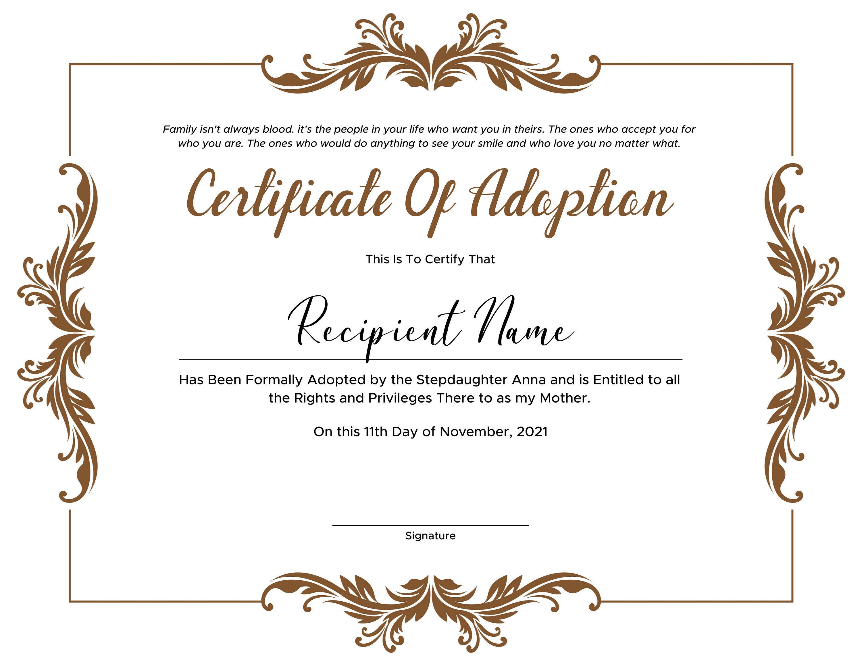 certificate of adoption template