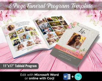 8 Page Funeral Program Template | 8 Page Obituary Template | 11 x 17 inch | Memorial Programs | Memorial Service