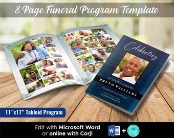 8 Page Funeral Program Template | 8 Page Obituary Template | 11 x 17 inch | Memorial Programs | Memorial Service
