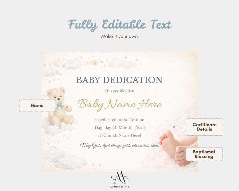 Printable Baby Dedication Certificate. Editable Baby Christening ...