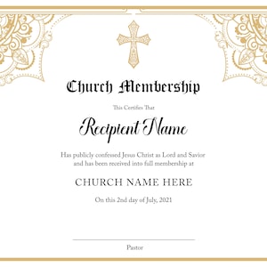 Editable Church Membership Certificate Template. Printable Certificate of Membership. Elegant Membership Certificate. Instant Download.