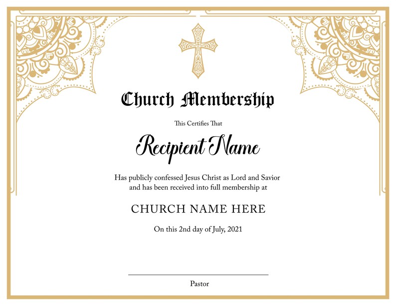 Editable Church Membership Certificate Template. Printable Certificate ...