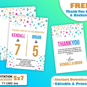 Sibling Birthday Invitations. Joint Birthday Party Invitation.  Double Party Invitations. Sibling Birthday Party.