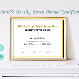 Editable Varsity Letter Award Template. Swim & Dive Template. JV Junior Varsity Achievement Sports Certificate Award