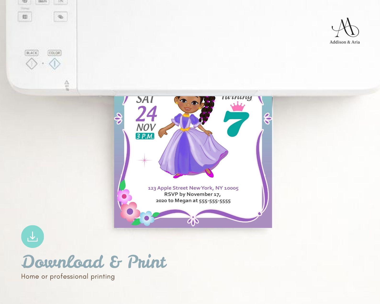 Princess Invitation. Royal Princess Birthday Invitation. Black Princess ...