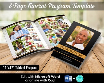 8 Page Funeral Program Template | 8 Page Obituary Template | 11 x 17 inch | Memorial Programs | Memorial Service