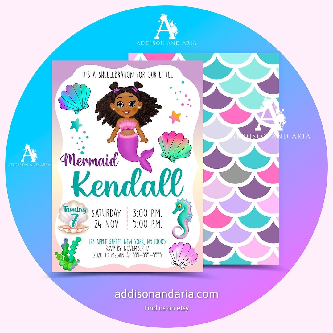 Editable Mermaid Invitation. Black Girl Mermaid Birthday Invitation ...