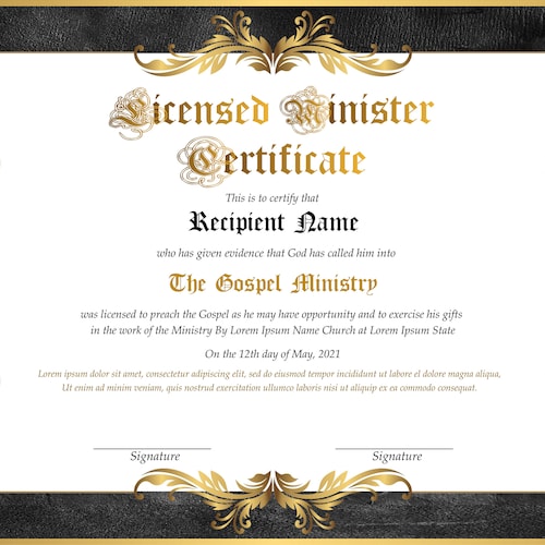 Editable Licensed Minister Certificate Template. Printable Etsy