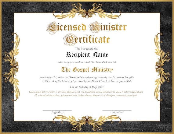 Editable Licensed Minister Certificate Template. Printable - Etsy
