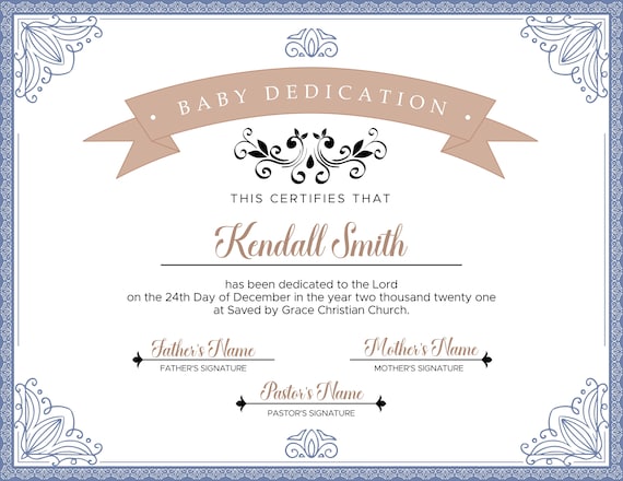 Printable Baby Dedication Certificate. Editable Baby | Etsy