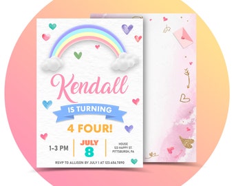 Rainbow Birthday Invitation Girl Invite, Rainbow Party Invitation, Rainbow, Editable Rainbow Invitation