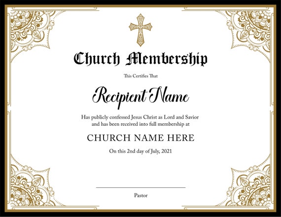 Plantilla editable de Certificado de Membresía de la Iglesia. - Etsy México