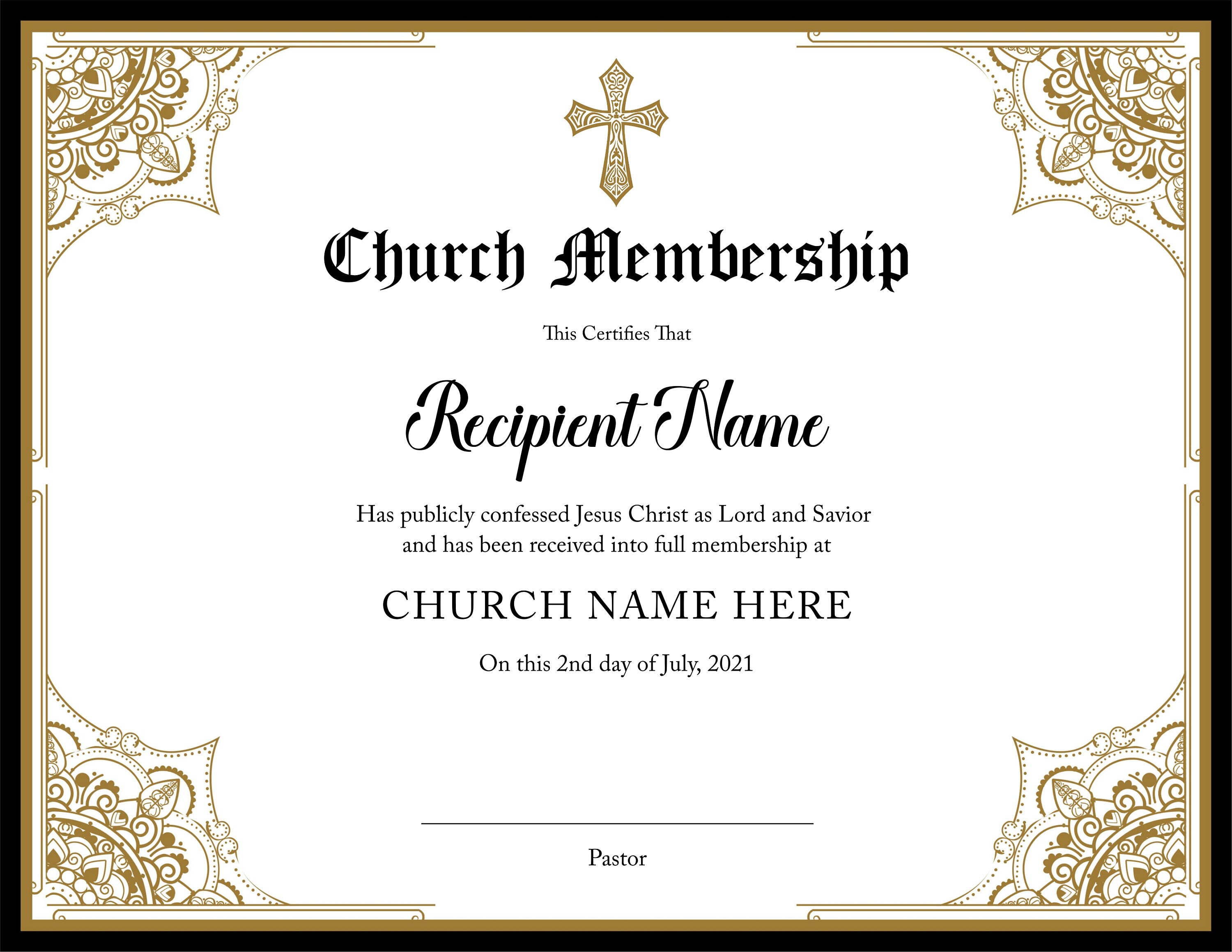 Editable Church Membership Certificate Template Printable Certificate 