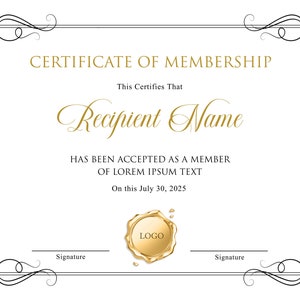 Editable Church Membership Certificate Template. Printable Certificate of Membership. Elegant Membership Certificate. Instant Download.
