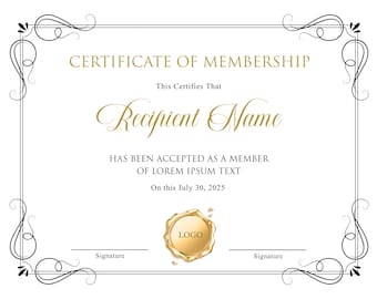 Editable Church Membership Certificate Template. Printable Certificate of Membership. Elegant Membership Certificate. Instant Download.