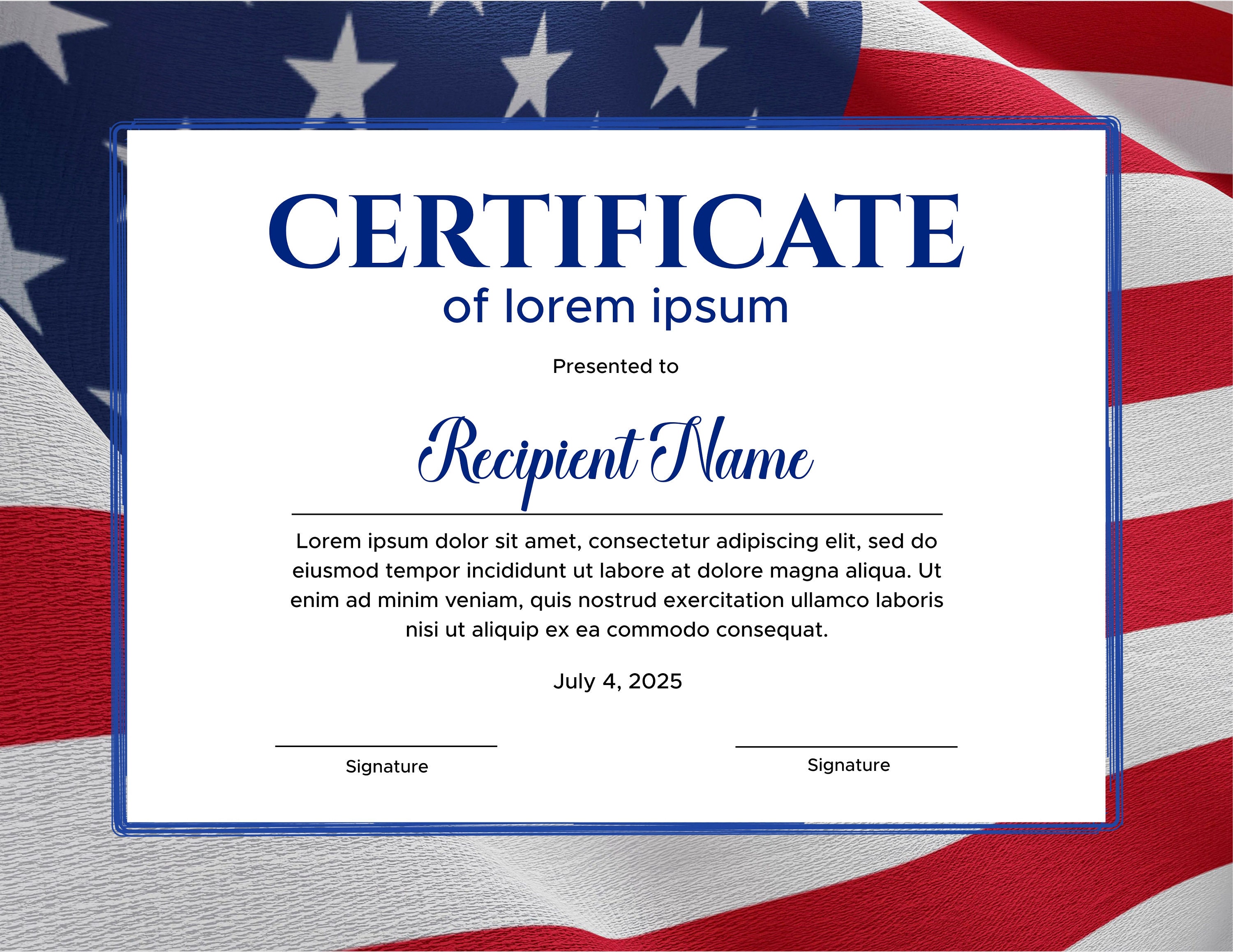 Editable American Flag Certificate Template Printable Etsy