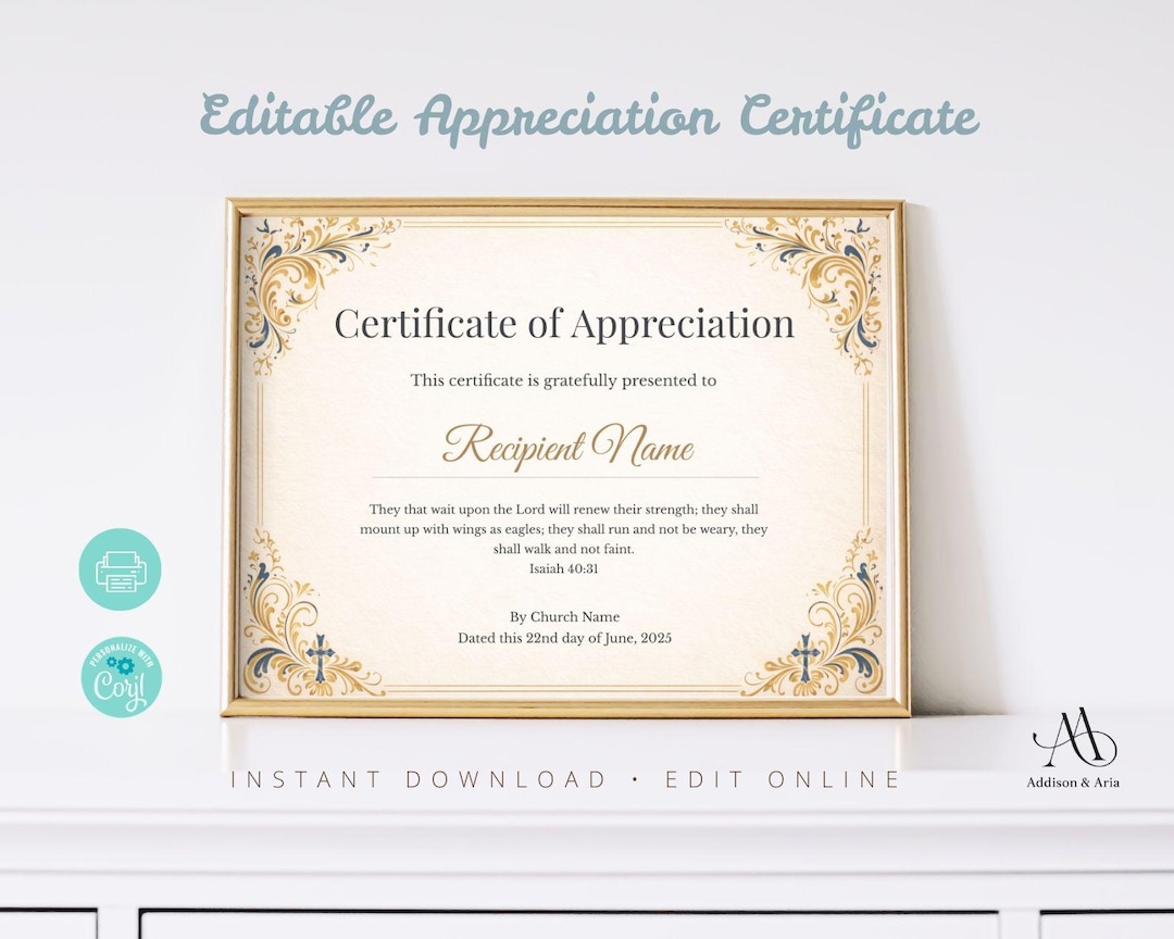 Editable Certificate of Appreciation Template. Printable Appreciation ...