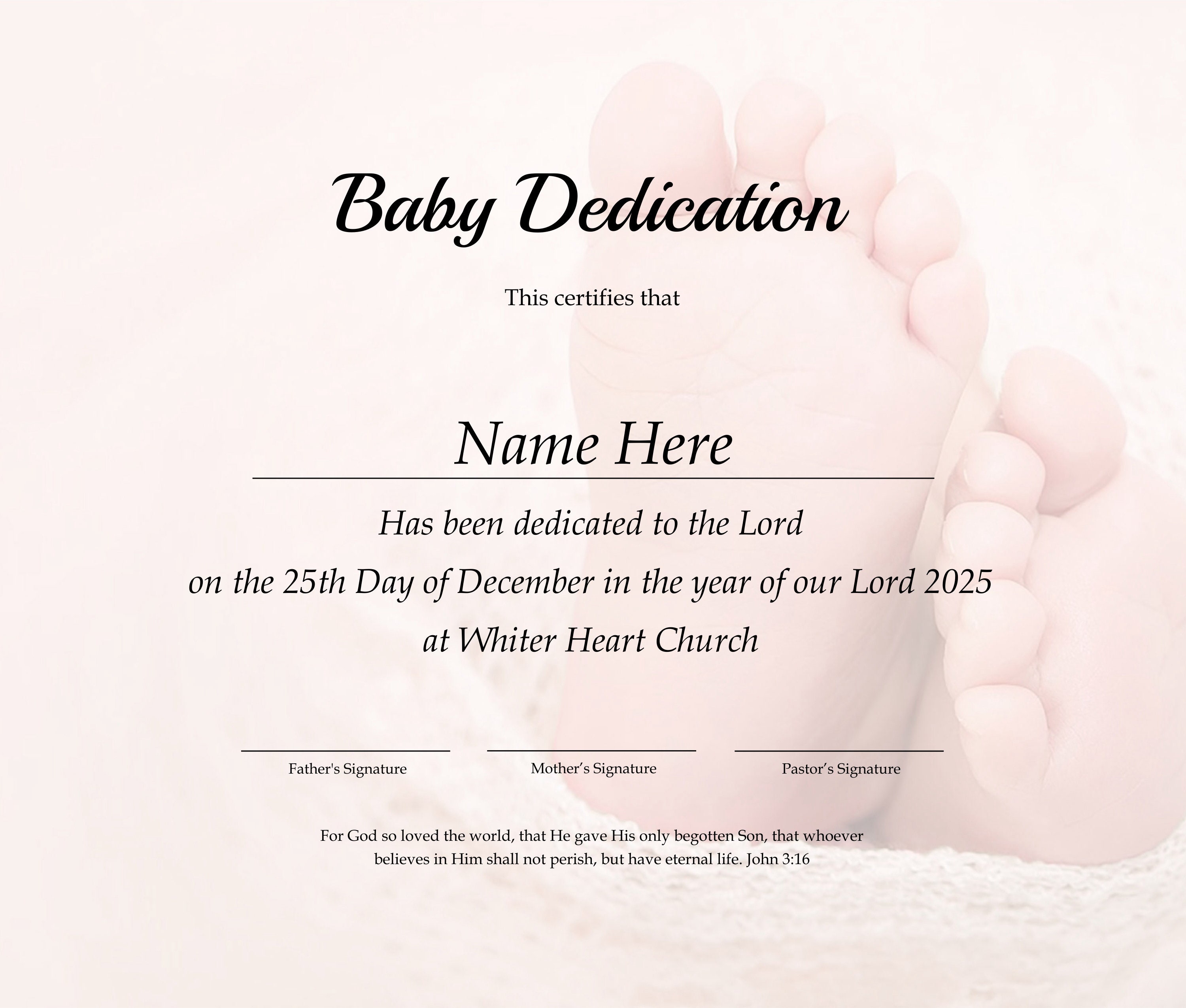 Printable Baby Dedication Certificate. Editable Baby Christening ...