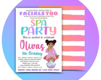 Editable Girls Spa Birthday Party Invitation Invite, Printable Digital Template