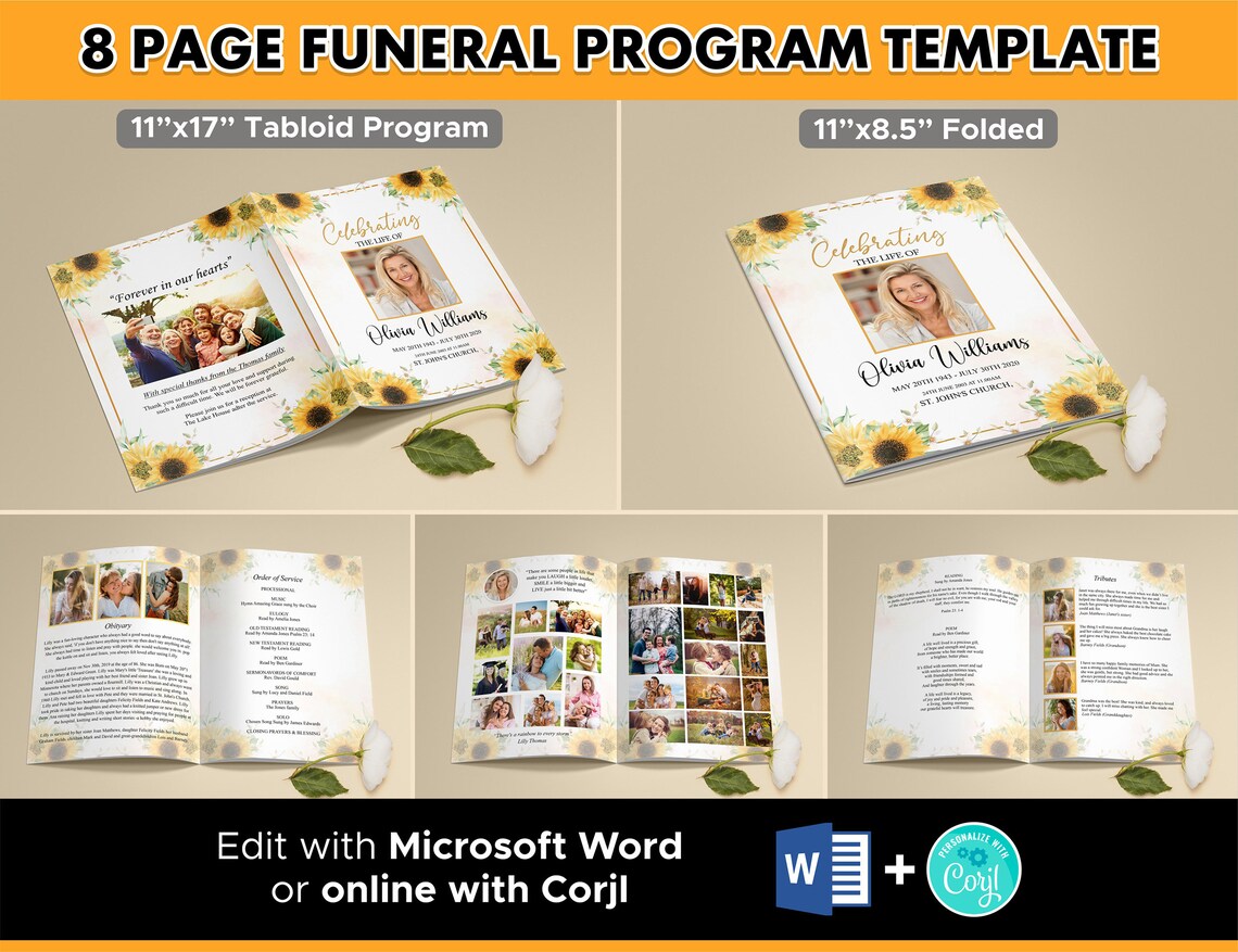 8 Page Funeral Program Template 8 Page Obituary Template Etsy