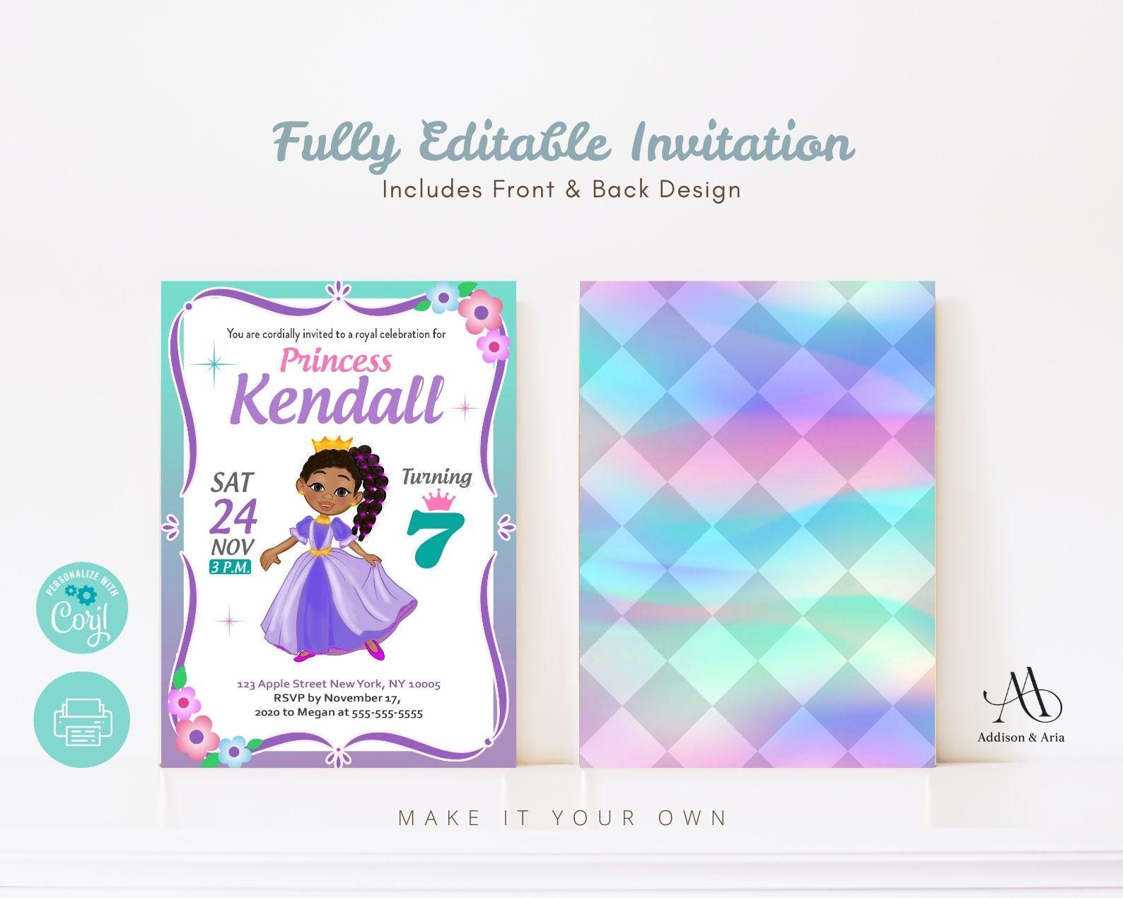 Princess Invitation. Royal Princess Birthday Invitation. Black Princess ...