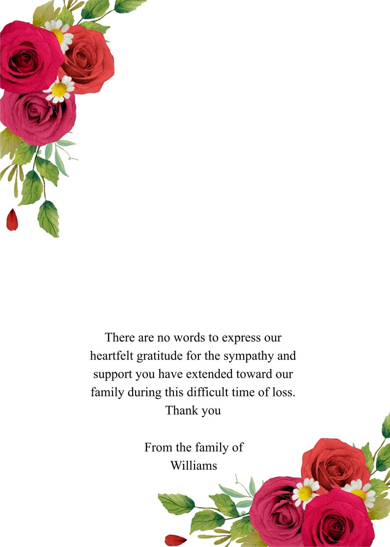 Editable Floral Rose Funeral Program Template With Free Thank Etsy