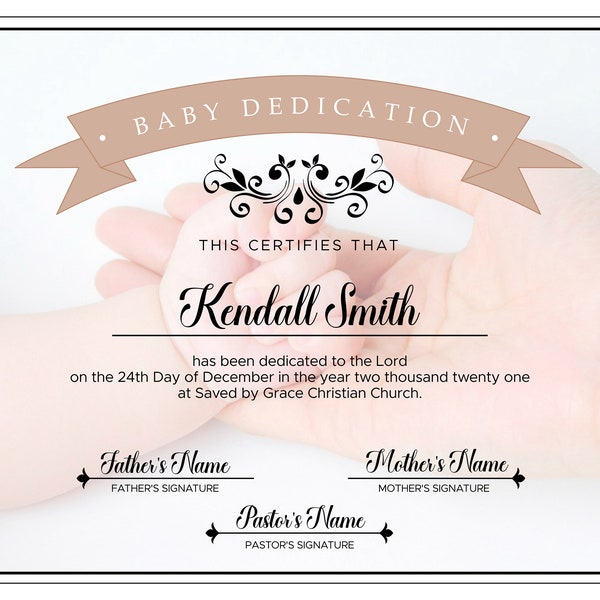 Printable Baby Dedication Certificate. Editable Baby Christening Certificate.
