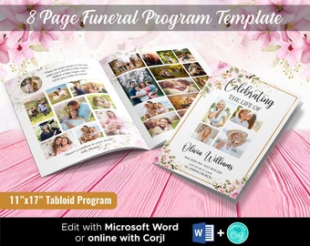 8 Page Funeral Program Template | 8 Page Obituary Template | 11 x 17 inch | Memorial Programs | Memorial Service