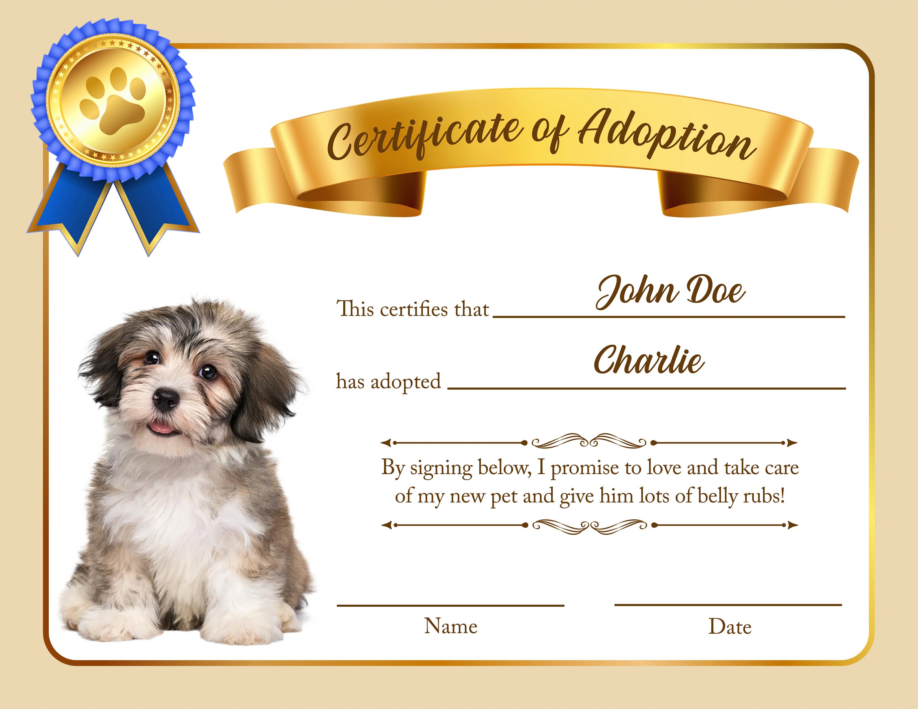 Printable Dog Adoption Certificate Printable Dog Adoption Certificate