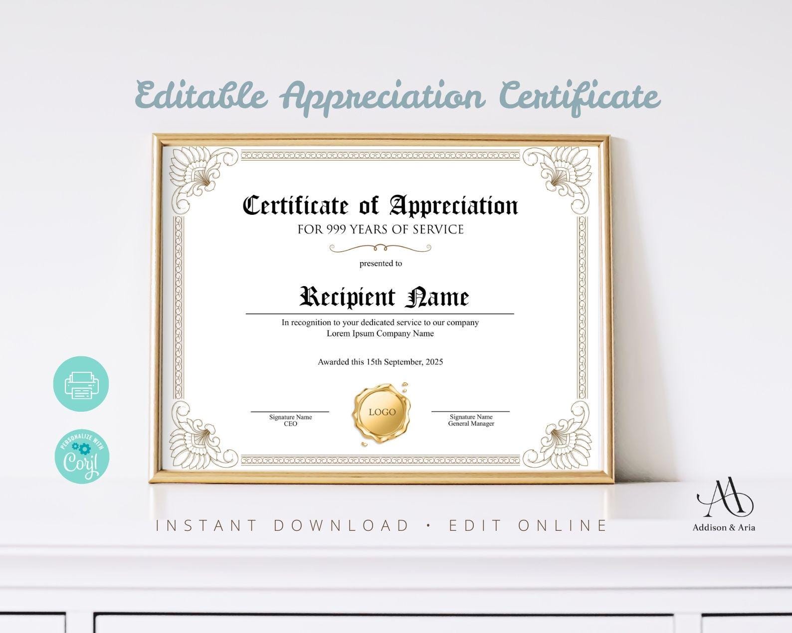 Editable Certificate of Appreciation Template. Editable Printable ...
