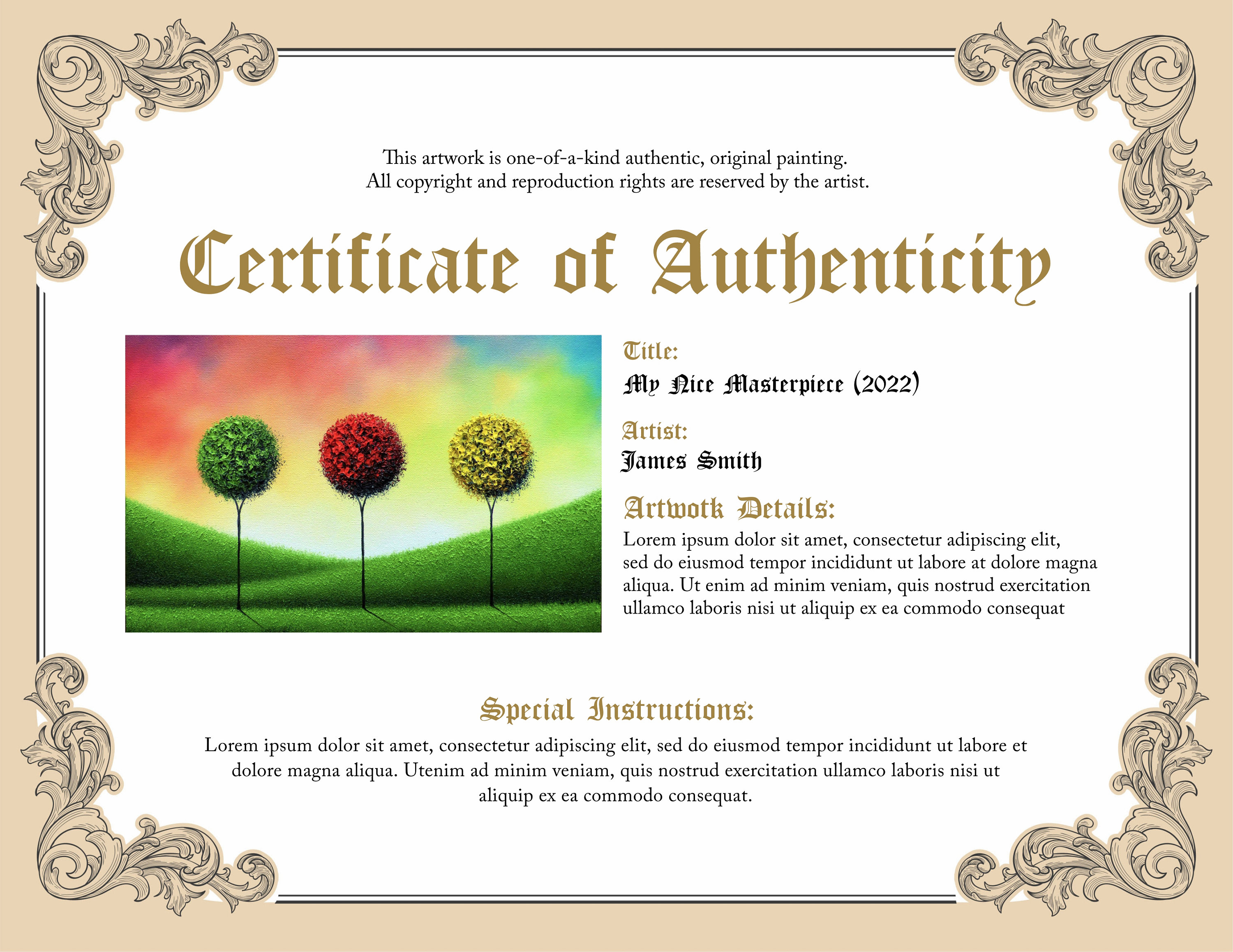 Artiste Peintre Certificat D authenticité A Telecharger Gratuit Certificat dauthenticité PDF vierge imprimable pour lœuvre - Etsy Canada