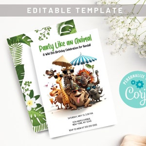 Editable Party Animal Birthday Invitation - Instant Download and Easy to Customize with Corjl
