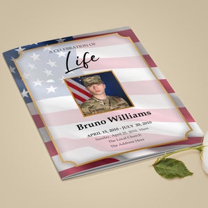 8 Page American Flag Funeral Program Template | 8 Page Obituary Template | 11 x 17 inch | Memorial Programs | Memorial Service