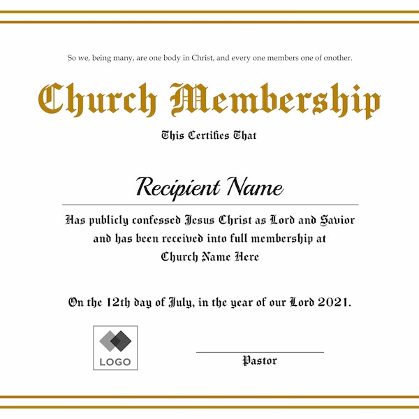 Church Membership Certificate Etsy