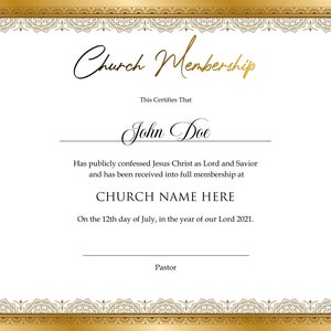 Editable Church Membership Certificate Template. Printable Certificate of Membership. Elegant Membership Certificate. Instant Download.