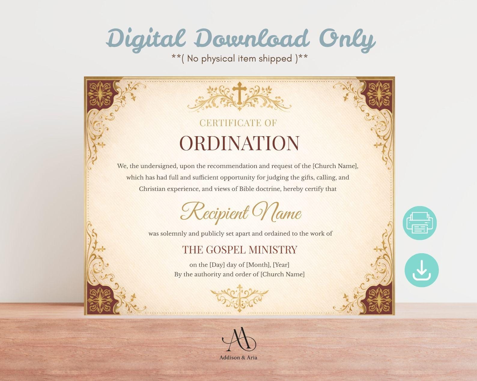 Editable Ordination Application Form Editable Certificate of Ordination Template. Printable Ordination ...