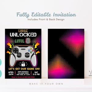 Video Game Level  Unlocked Birthday Party Invitation With Free Thank You Card Ages 1-13 Included Printable Editable Instant Digital Download
