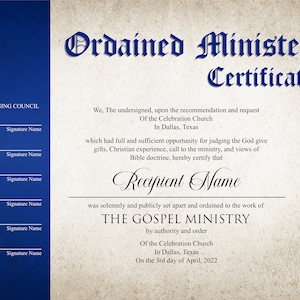 Editable Ordained Minister Certificate Template. Printable Certificate of Ordination. Elegant Ordination Certificate. Instant Download.