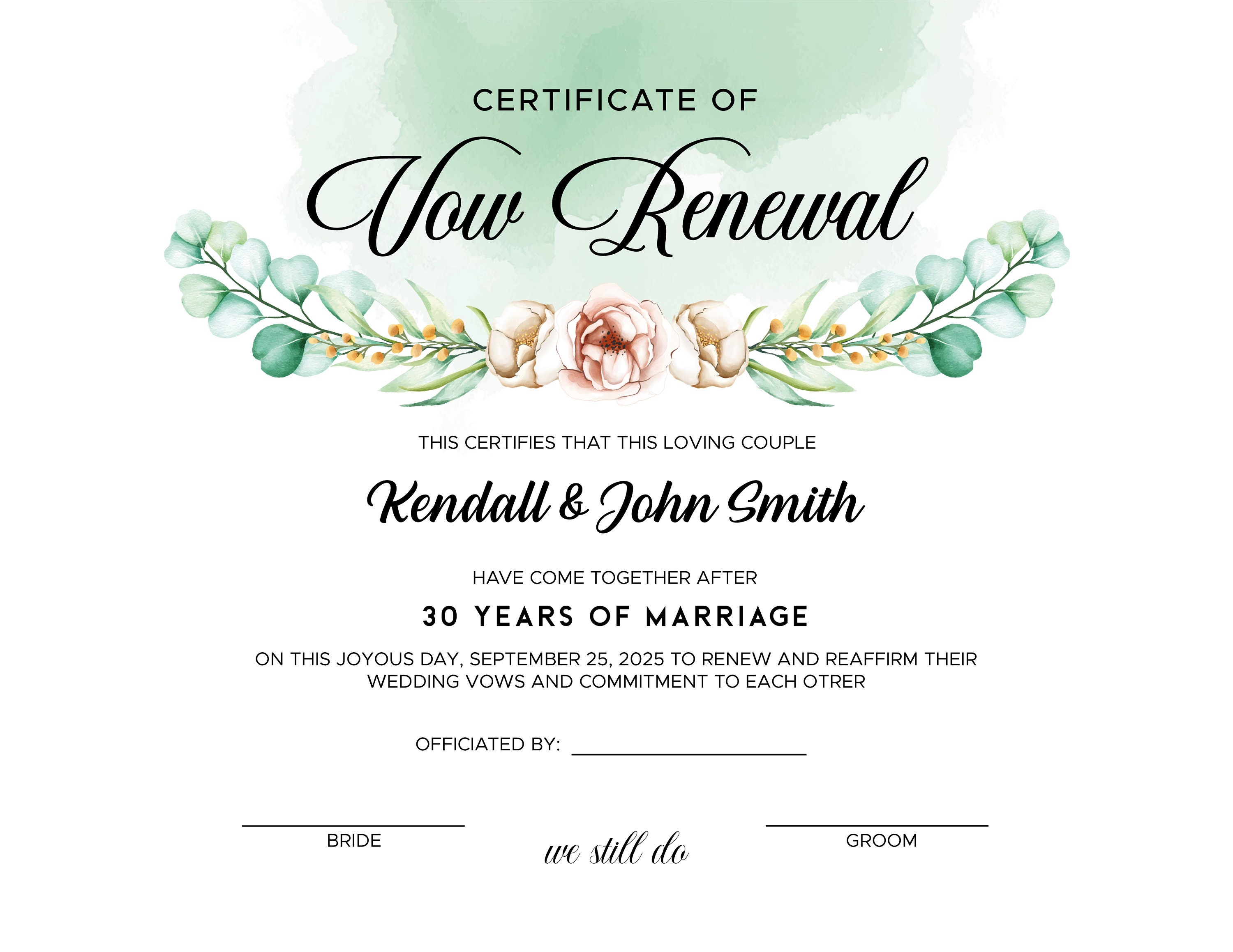 Renewal Of Vows Certificate Template